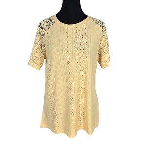 NWT | Yellow Eyelet Top | Floral Lace Sleeve | Small